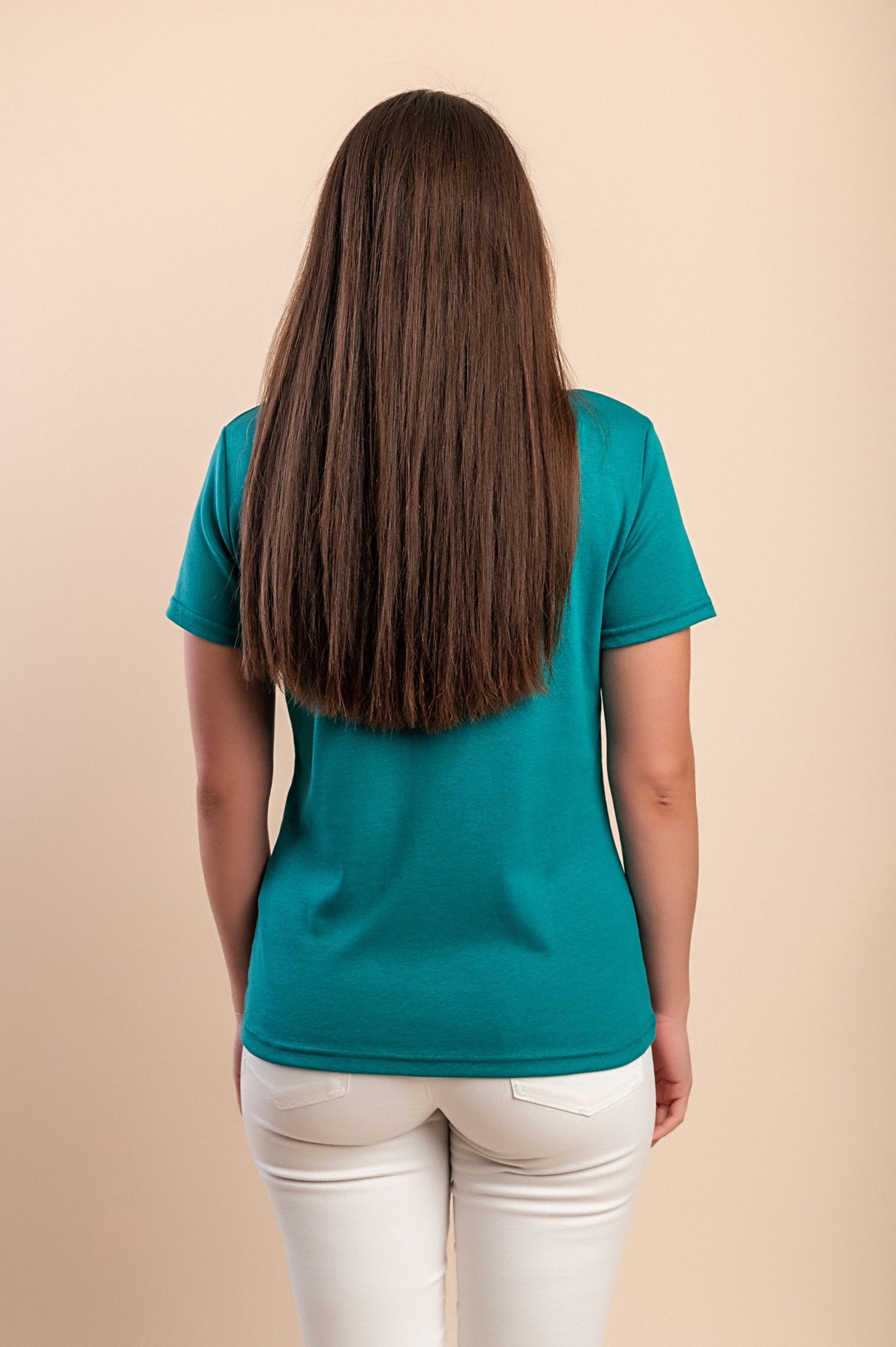 T-shirt in cotone con scollo rotondo, fucsia