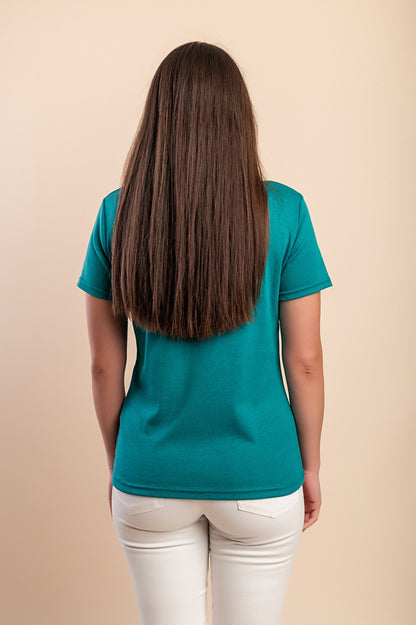 T-shirt in cotone con scollo rotondo, fucsia