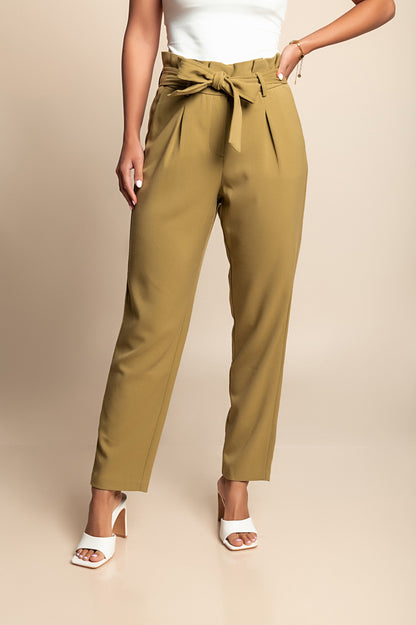 Pantaloni a vita alta taglie forti, verde oliva