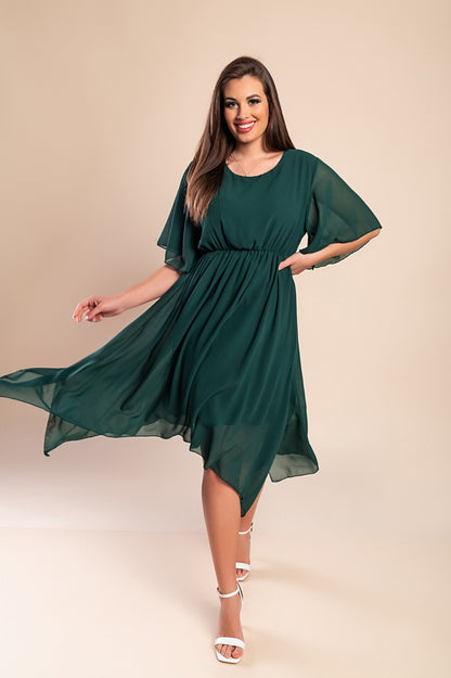 Abito midi lungo asimmetrico, verde scuro