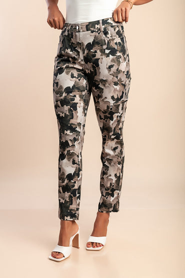 Pantaloni in cotone con stampa militare, verde oliva