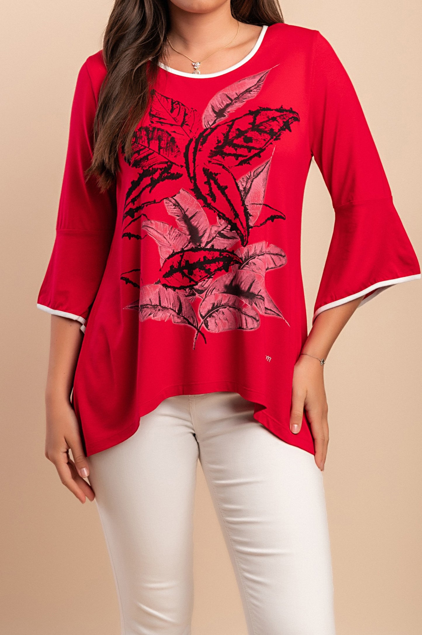 Top stampato con maniche a 3/4, blu