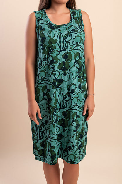 Abito midi con stampa, verde