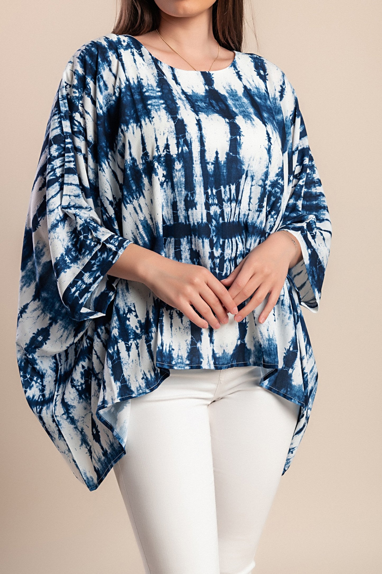 Camicetta stampata taglie forti, blu