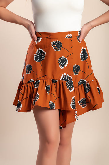 Minigonna in cotone stampato, arancione