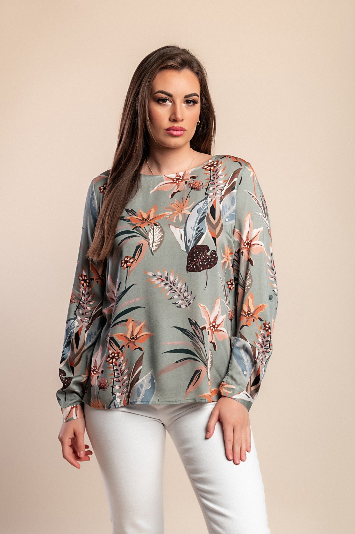 Top stampato, grigio