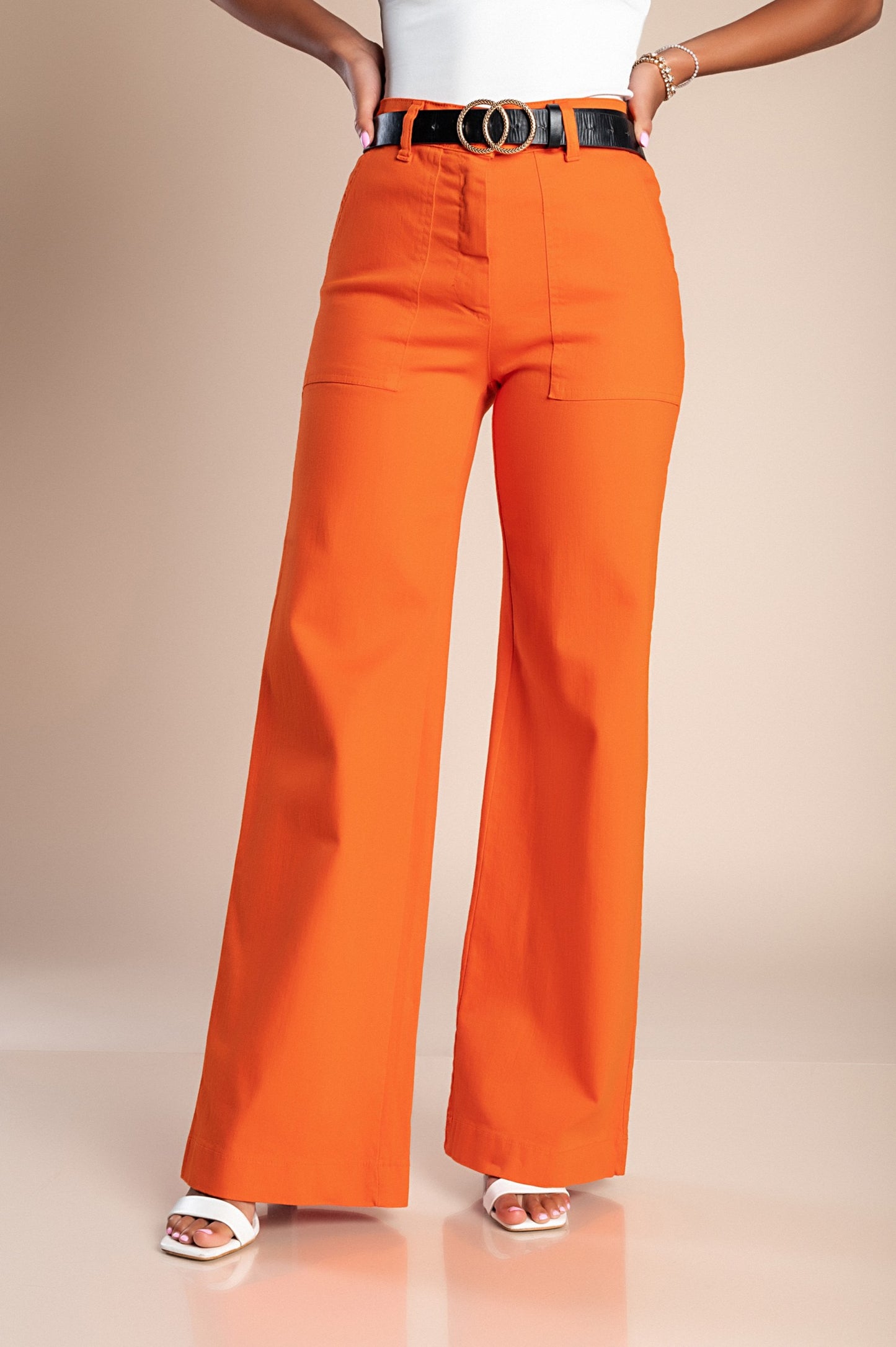 Pantaloni in cotone con gamba larga, colore arancione