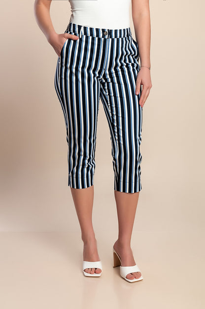 Pantaloni capri in cotone, blu scuro