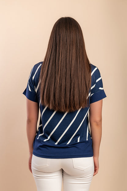 T-shirt in viscosa con stampa a righe, blu scuro