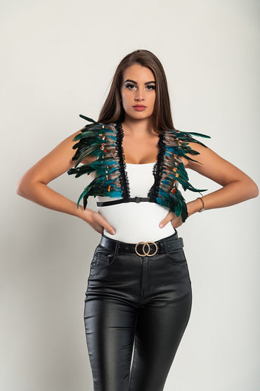 Cintura a bretella - Reggiseno realizzato con spalline elastiche con piume, ART2289, multicolor