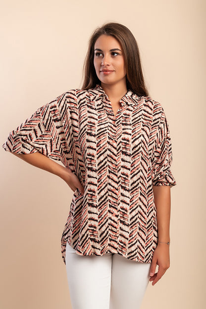 Blusa stampata, beige