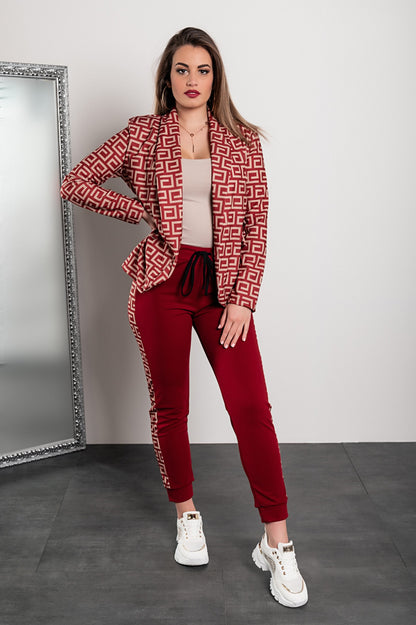 Completo pantalone con blazer elegante con stampa geometrica Nunzia, beige