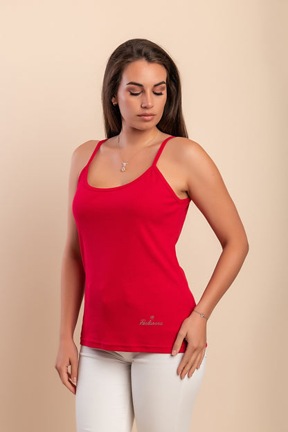 Top in cotone con spalline sottili, beige