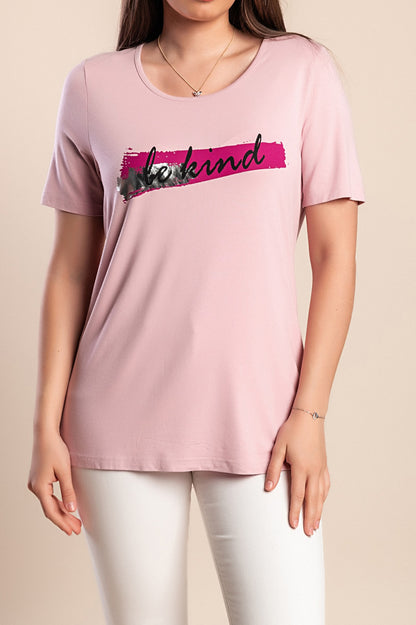 Maglietta stampata taglie forti, rosa