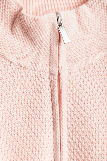 Cardigan in maglia taglie forti con cerniera, rosa chiaro