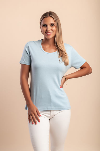 T-shirt in cotone con scollo rotondo, fucsia