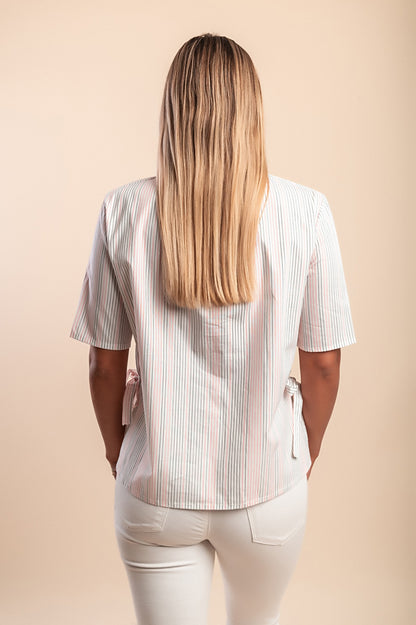 Camicia in cotone con stampa a righe, bianca
