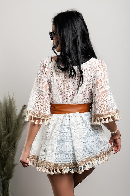 Mini abito estivo in pizzo Bangui, beige