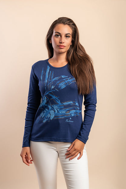 Maglia in cotone a maniche lunghe, blu scuro