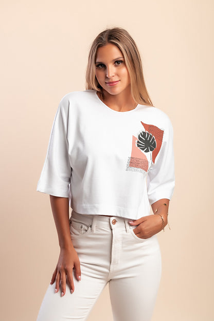 T-shirt in cotone con stampa, bianca