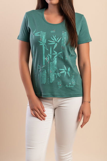 T-shirt in cotone con stampa, verde