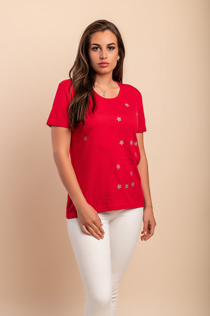 T-shirt in cotone con stampa, rossa