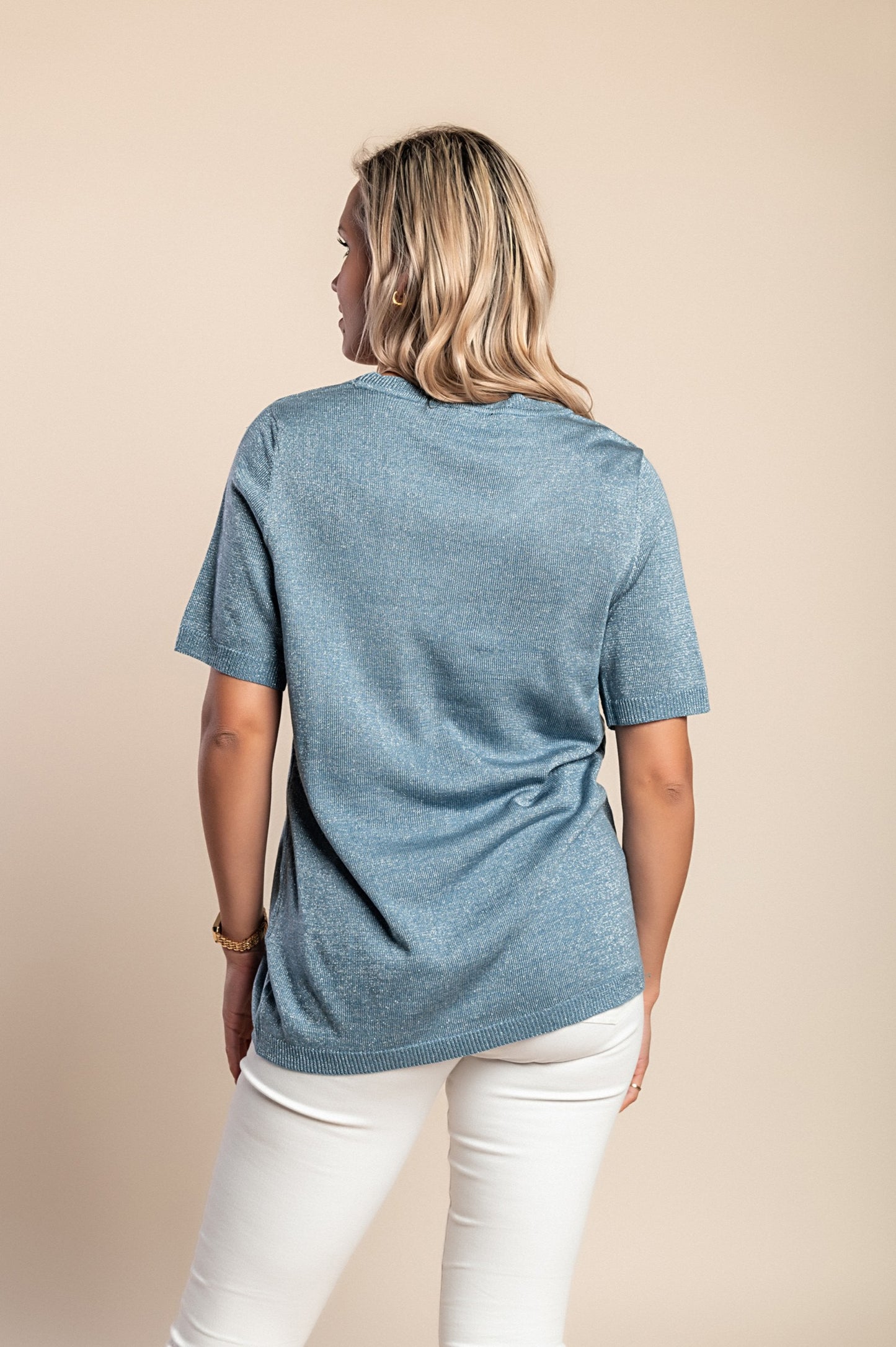 Maglia a maniche corte in maglia, blu