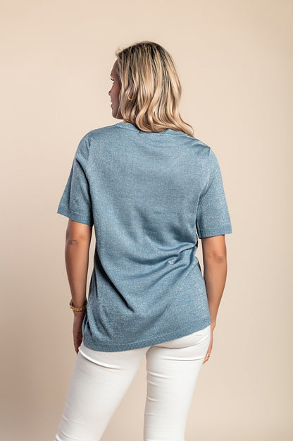 Maglia a maniche corte in maglia, blu