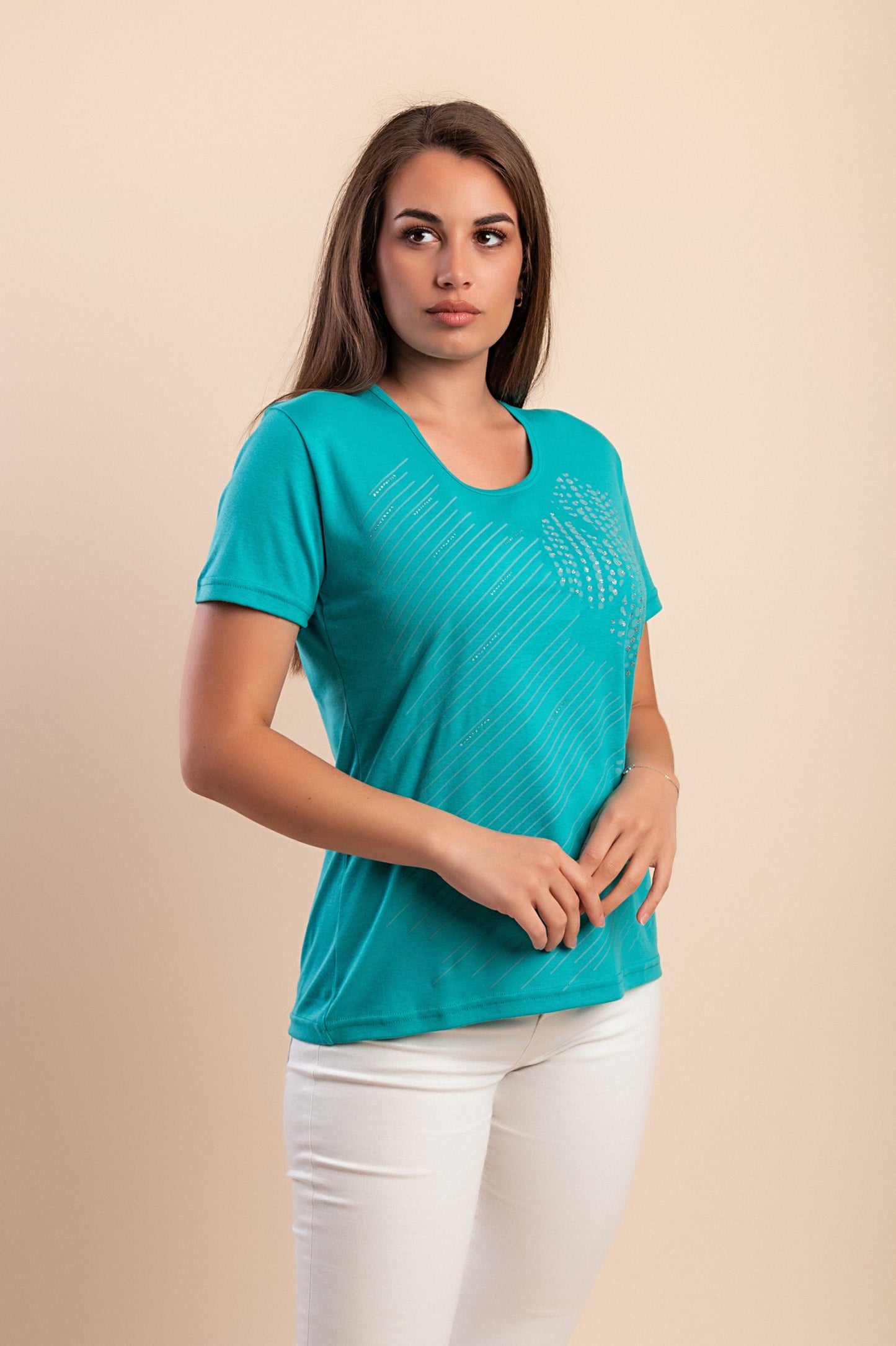 Maglietta con stampa, turchese