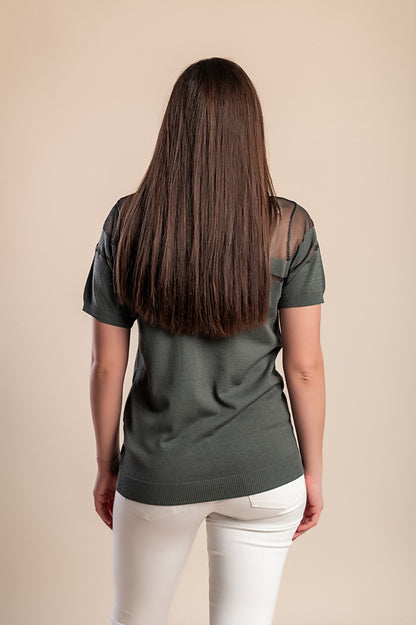 T-shirt con dettaglio trasparente, grigia