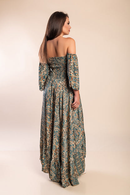 Abito maxi con stampa, multicolore