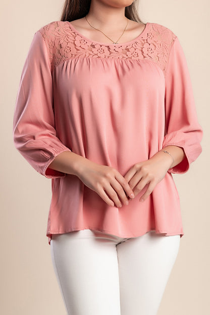 Camicetta taglie forti con pizzo, rosa