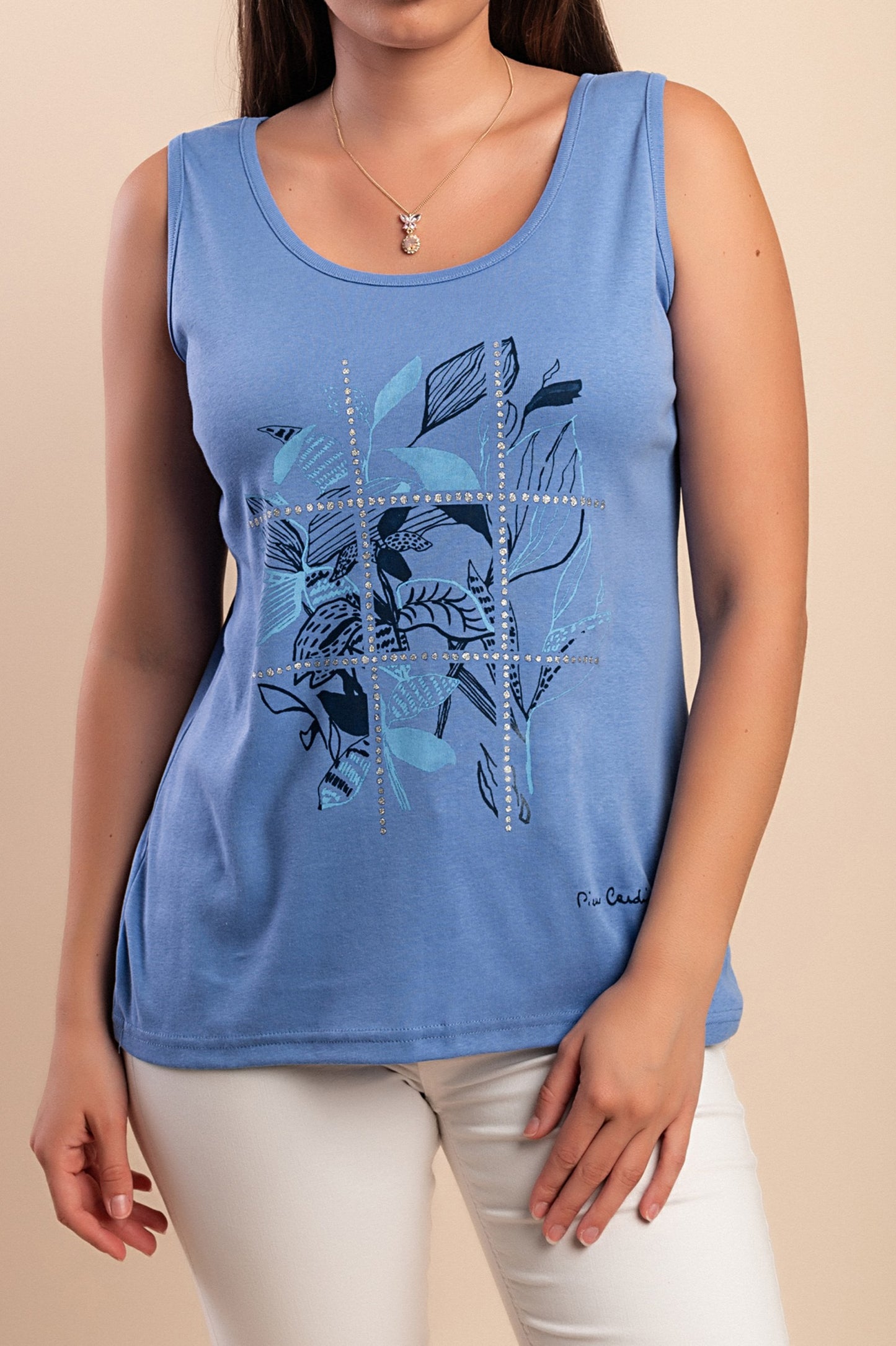 Top senza maniche in cotone, blu