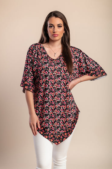 Camicetta stampata taglie forti, nera