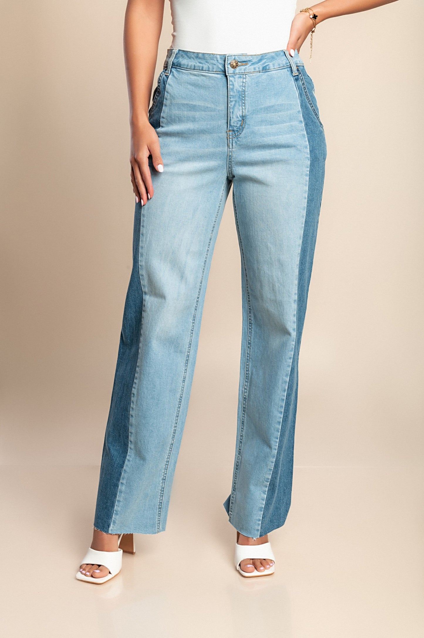 Jeans dritti a vita alta, azzurri