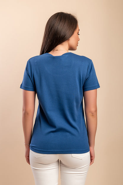 T-shirt in cotone con scollo rotondo, blu scuro
