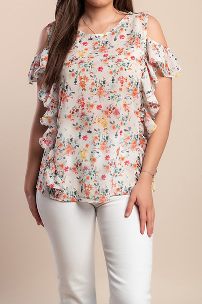 Top taglie forti con volant, bianco