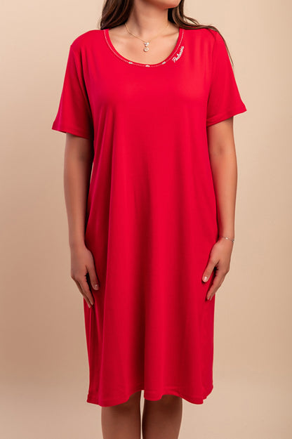 Abito in cotone a maniche corte, rosso