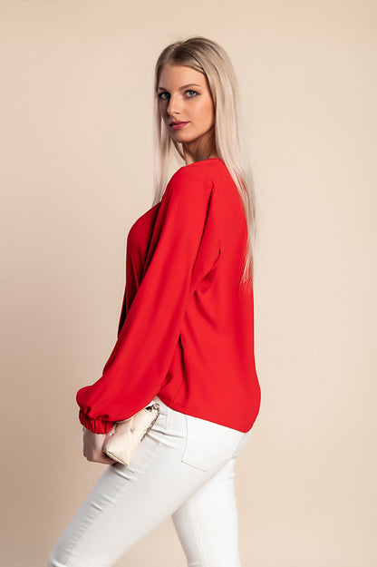 Camicia elegante con scollo rotondo, bianca