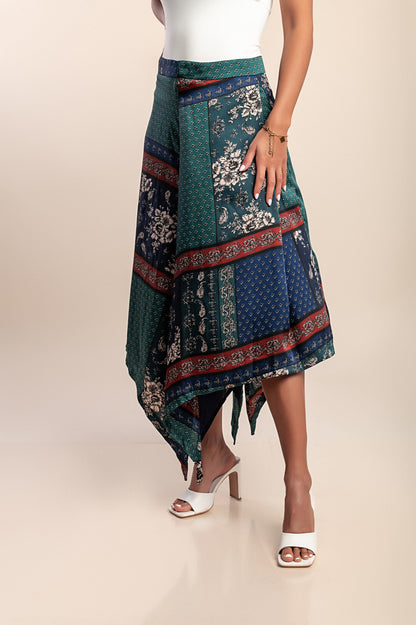 Pantaloni a gamba larga con stampa, blu scuro