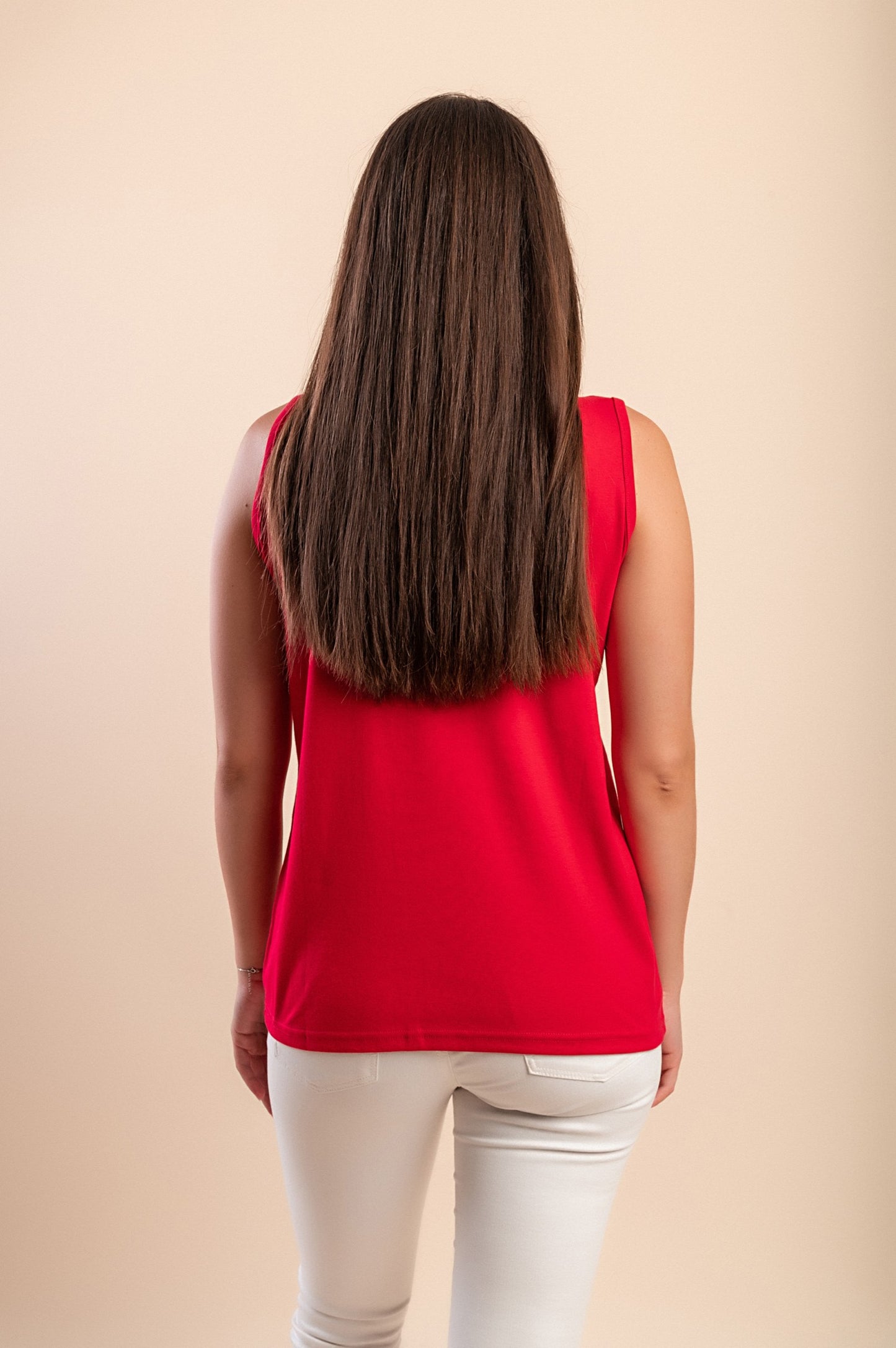 Top in cotone con stampa, rosso