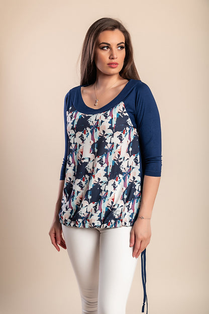 Top con maniche 3/4 stampato in taglie forti, nero