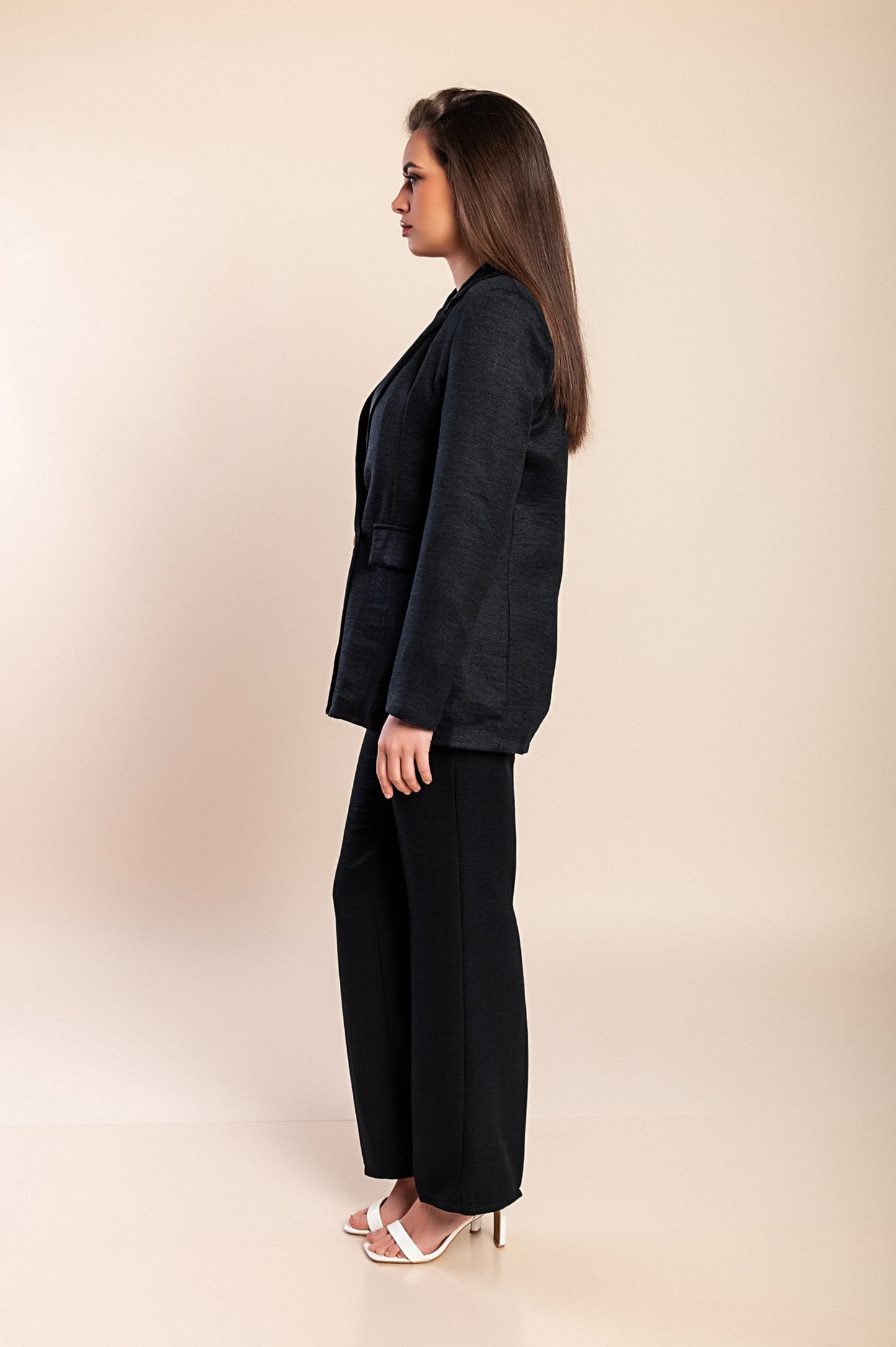 Completo elegante blazer e pantaloni, beige
