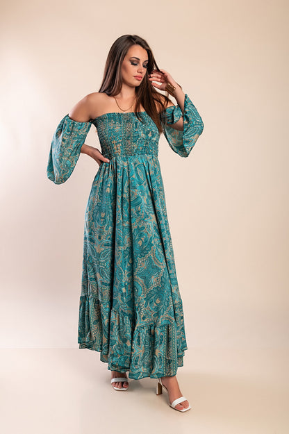 Abito maxi con stampa, multicolore