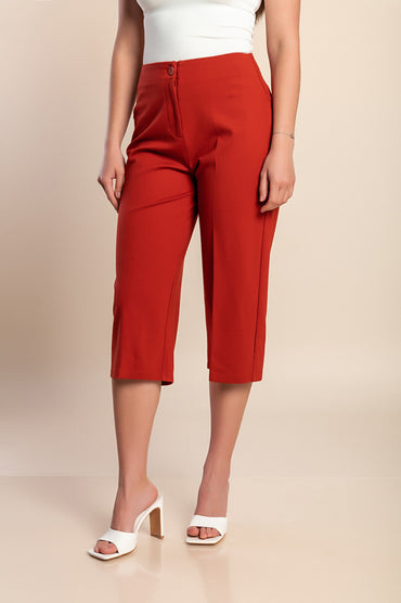 Pantaloni capri taglie forti, color mattone