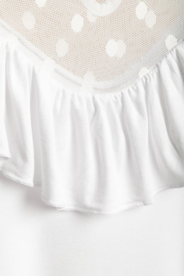 Top con volant taglie forti, bianco