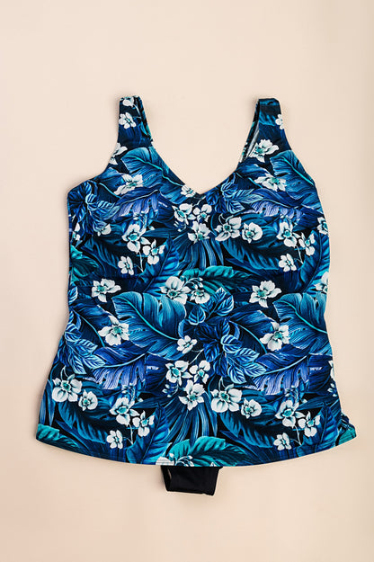 Costume da bagno stampato taglie forti, blu