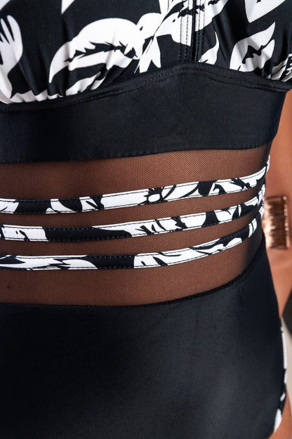 Costume intero con stampa floreale, bianco