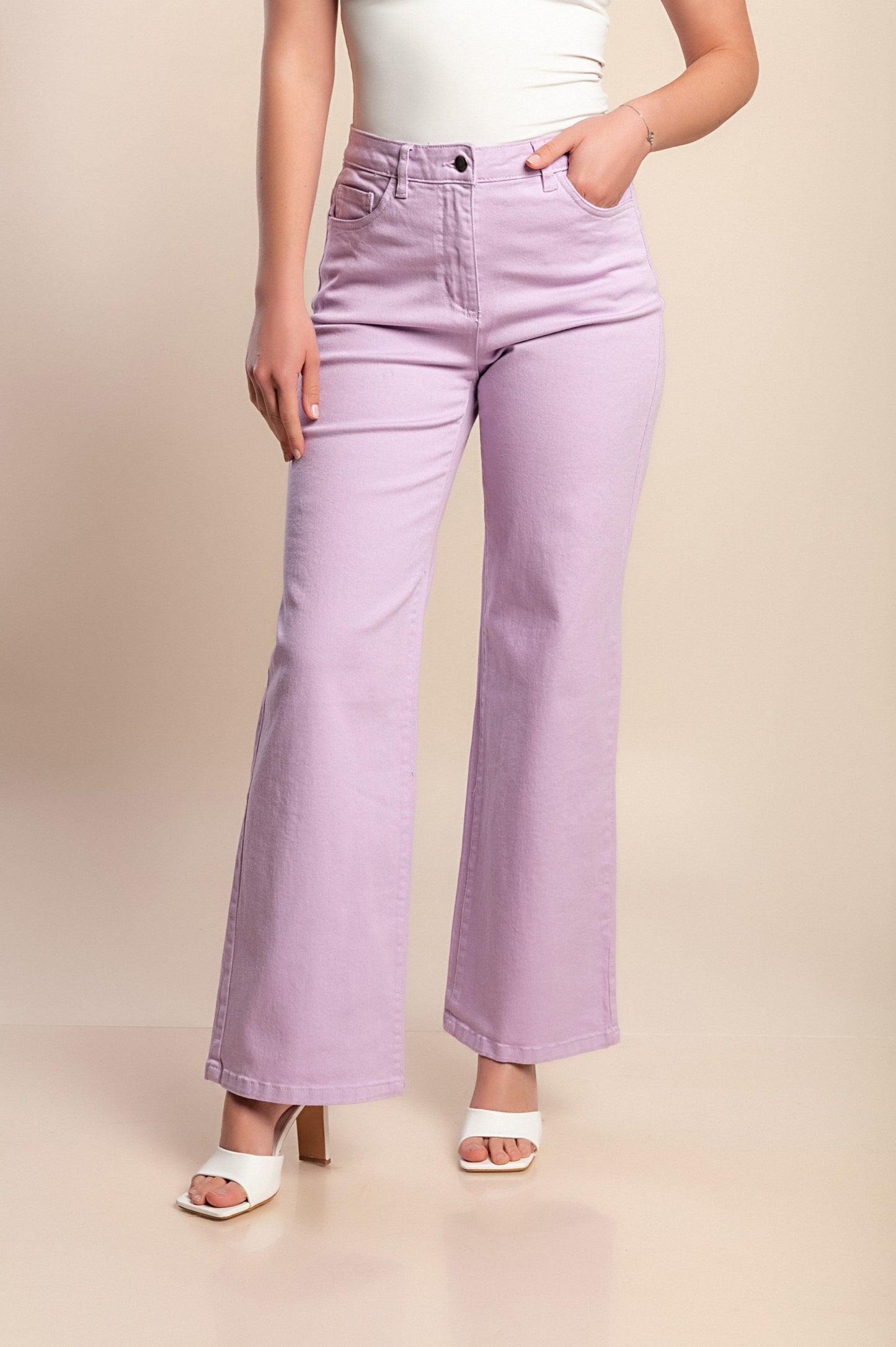 Pantaloni di cotone a vita alta, viola