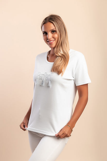 T-shirt in cotone con nappe, bianca